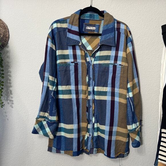 NEW Free People We The Free So Long Summer Plaid Top Blue Tan Small Shacket - Picture 4 of 8